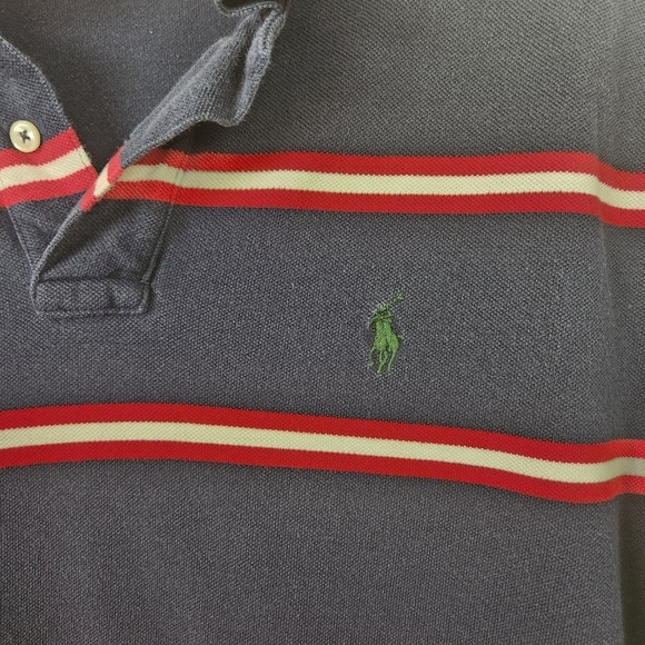 Polo Ralph Lauren Men's Polo Shirt Short Sleeve Vintage Navy Stripe Size Large - Picture 3 of 6